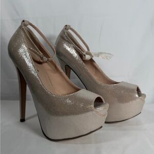 Breckelles Metallic Peep-Toe Platform Heels